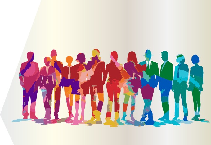 Bild zeigt eine bunte menke gezeichneter Menschen